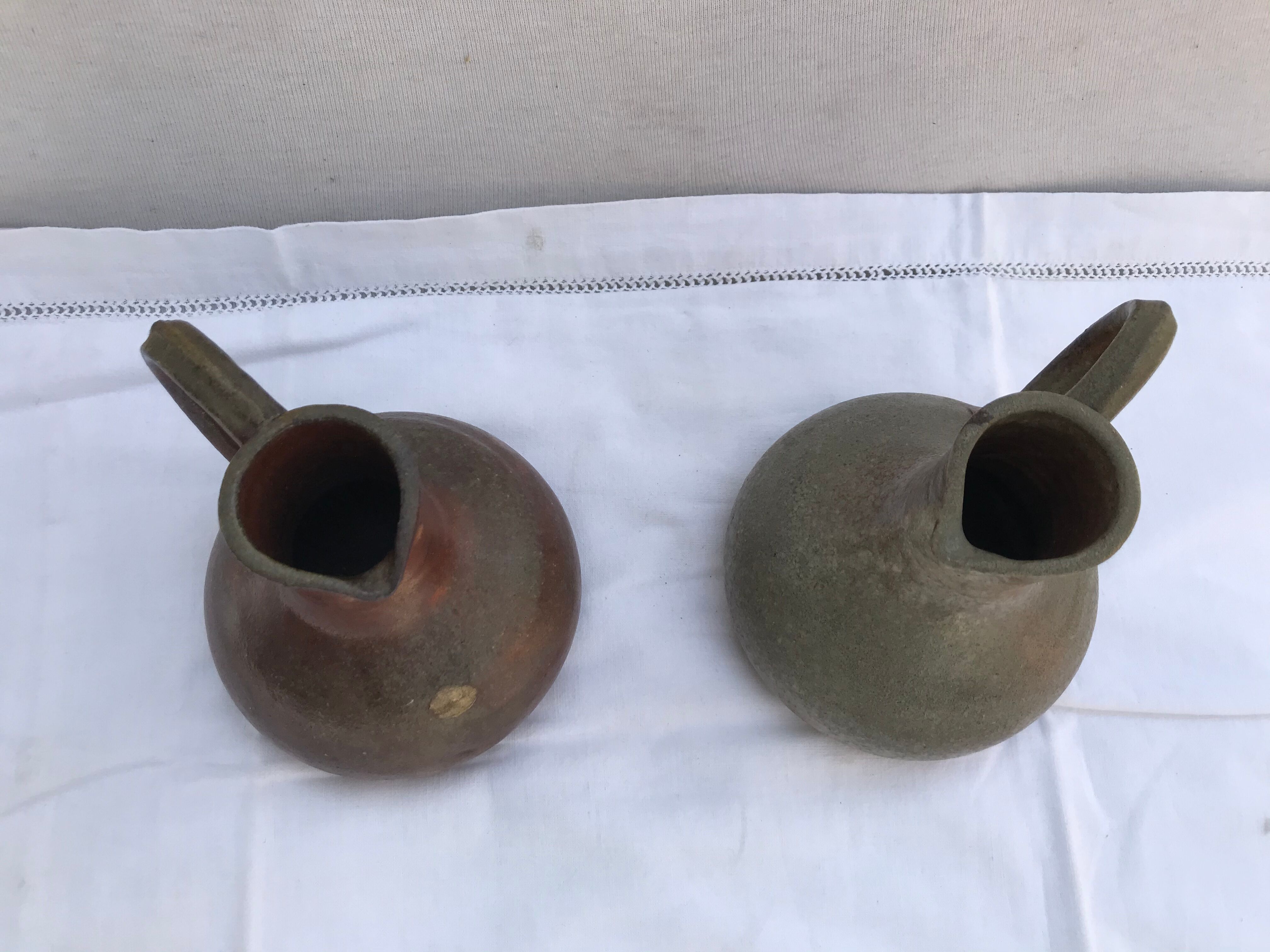 Pair old pitcher poceram cissin ouaga grey sandstones - vintage brown