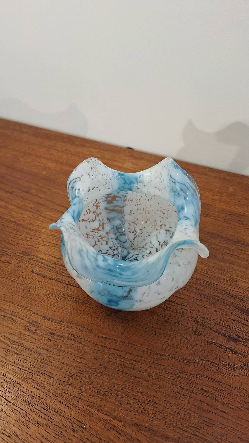 Blue and white glass paste vase