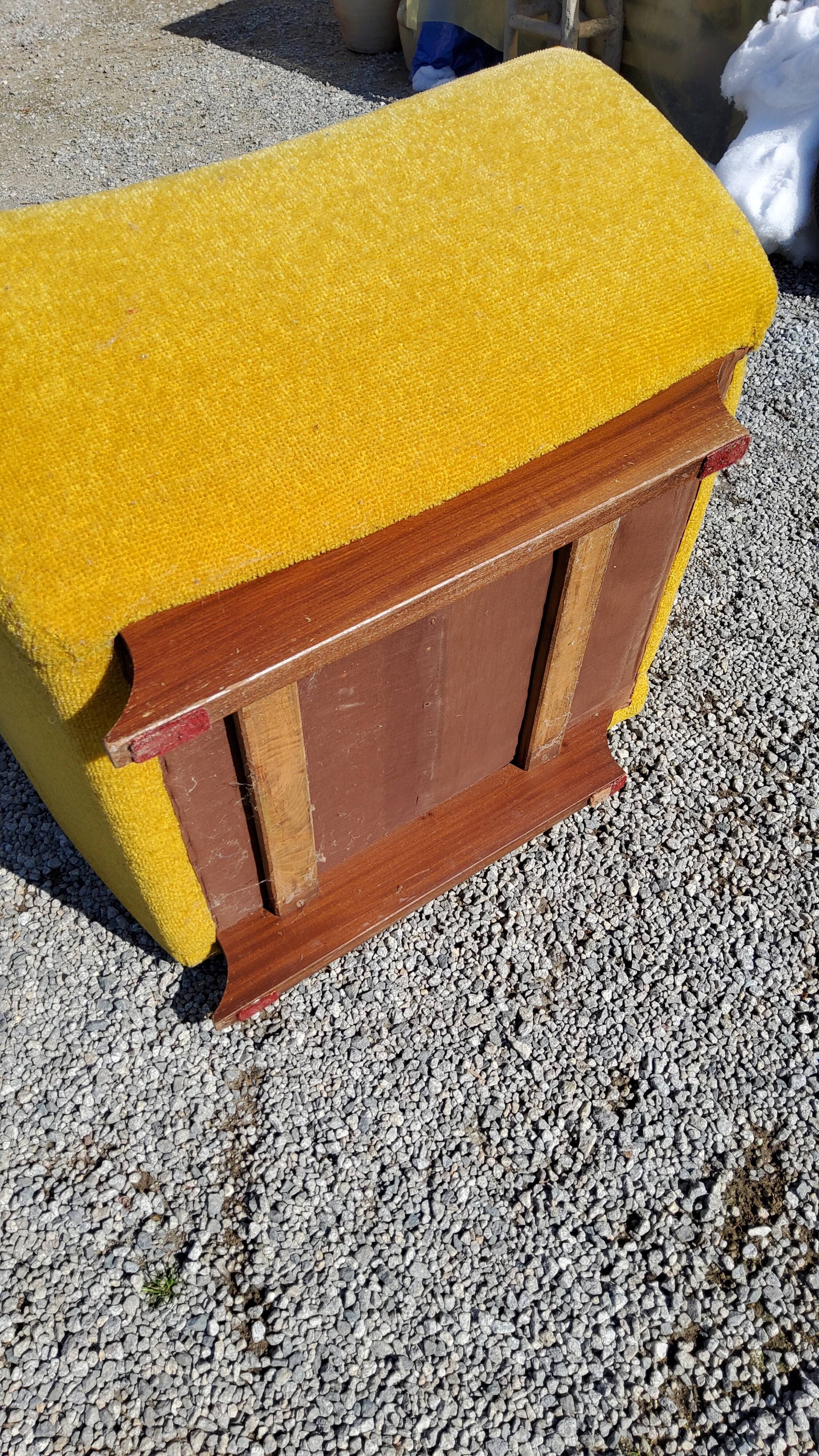 Armchair of the 70s velvet base sleigh in solid mahogany