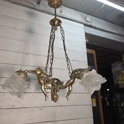 Lustre aux angelots en bronze années 70