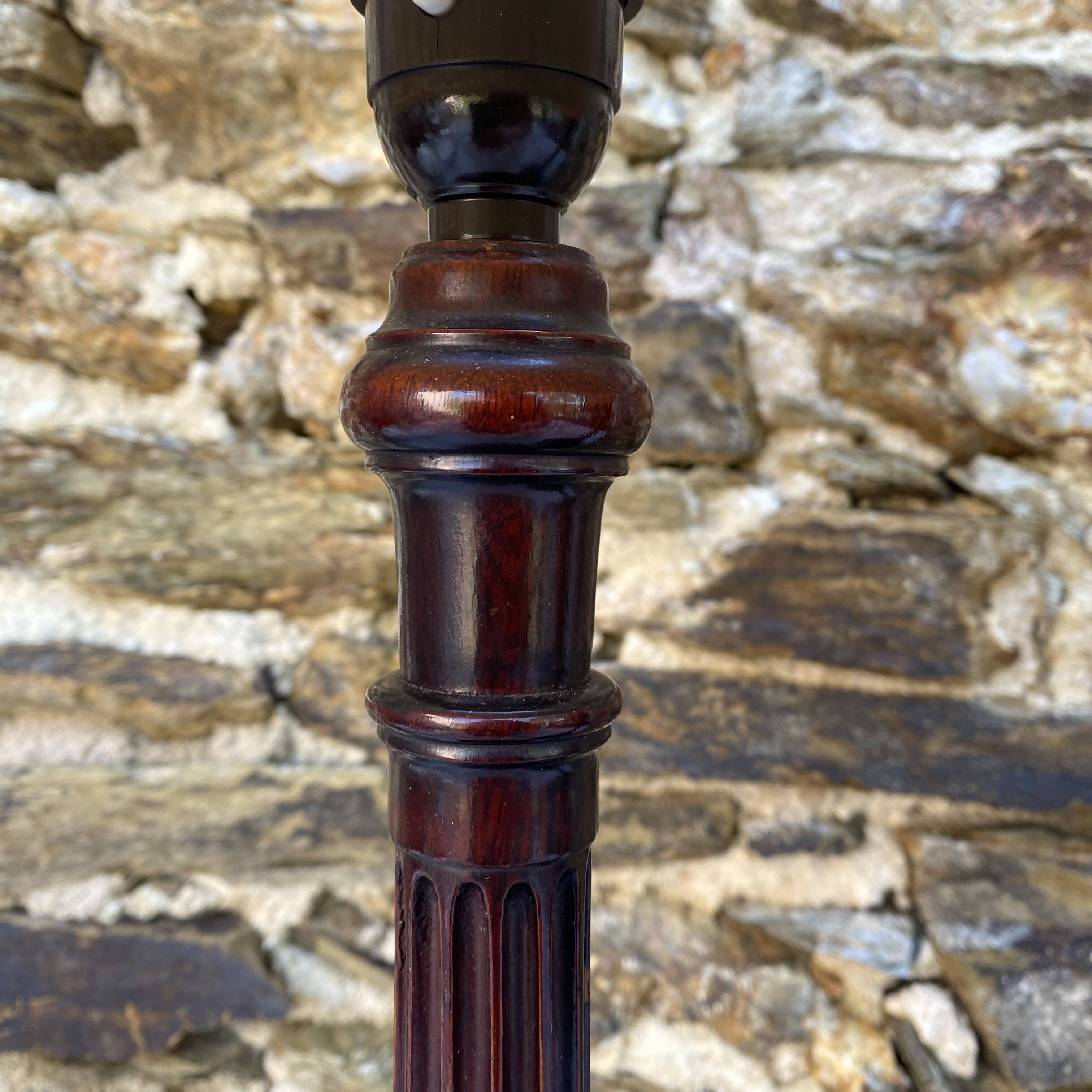 Pair of large retro lamps with wooden column base 72 cm