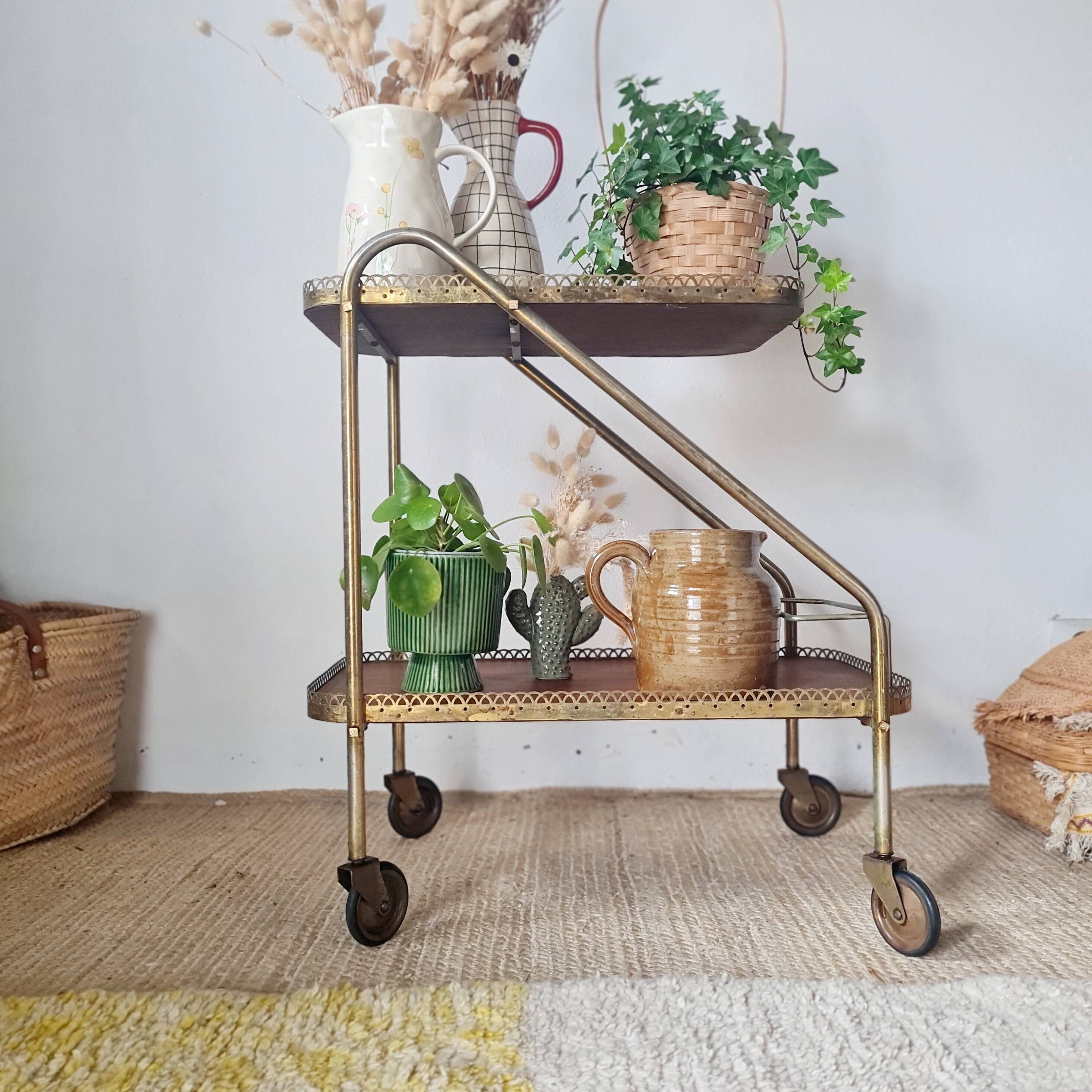 Vintage 1950s dessert bar - Gold metal and wood formica trays