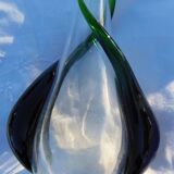 Vase moderniste verre moulé translucide et vert Flavio Poli seguso