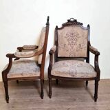 Pair of Louis XVI style queen-style armchairs in richly carved wood