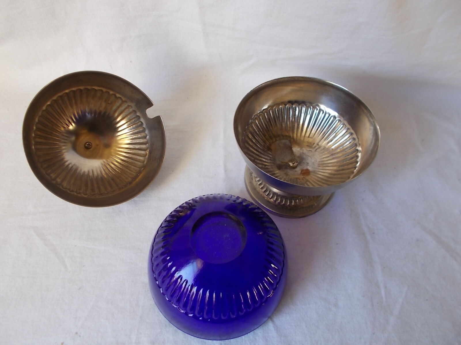 Metal sugar and blue glass