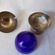 Metal and blue glass sugar bowl