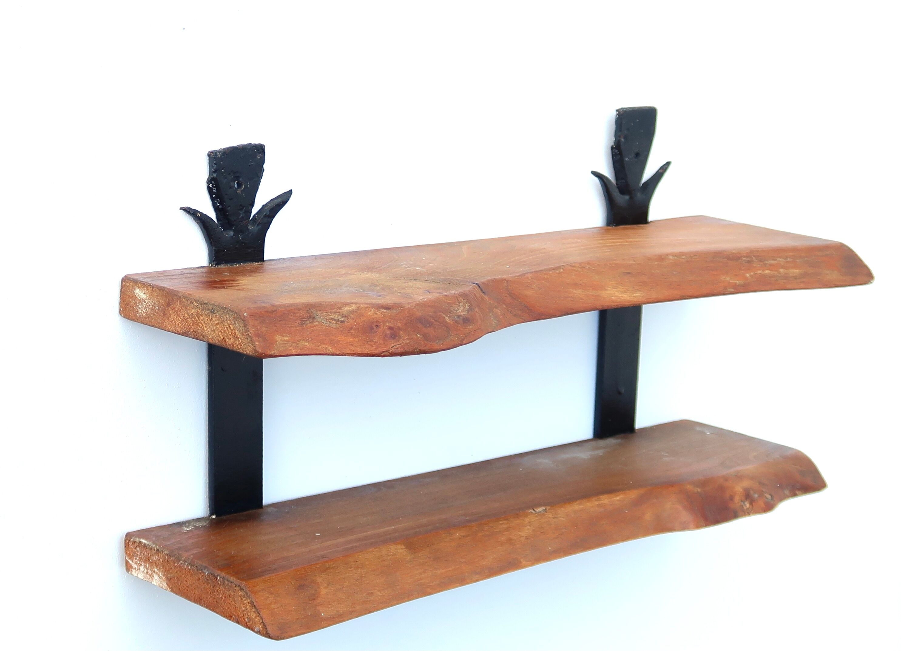 Wall shelf in wood and wrought iron, 70s