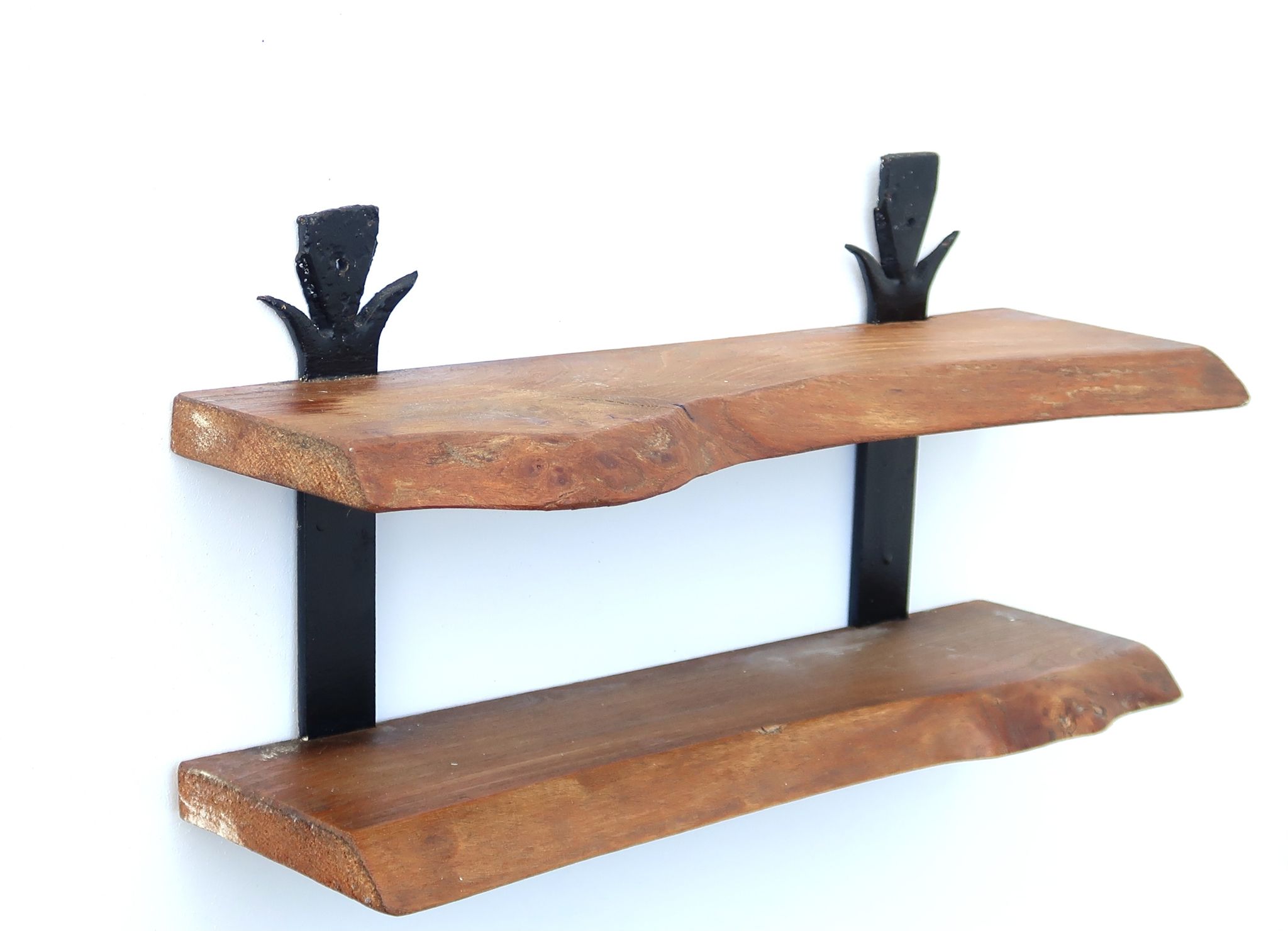 Etagère murale en bois et fer forgé, années 70