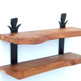 Wall shelf in wood and wrought iron, 70s