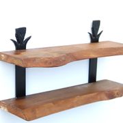 Etagère murale en bois et fer forgé, années 70
