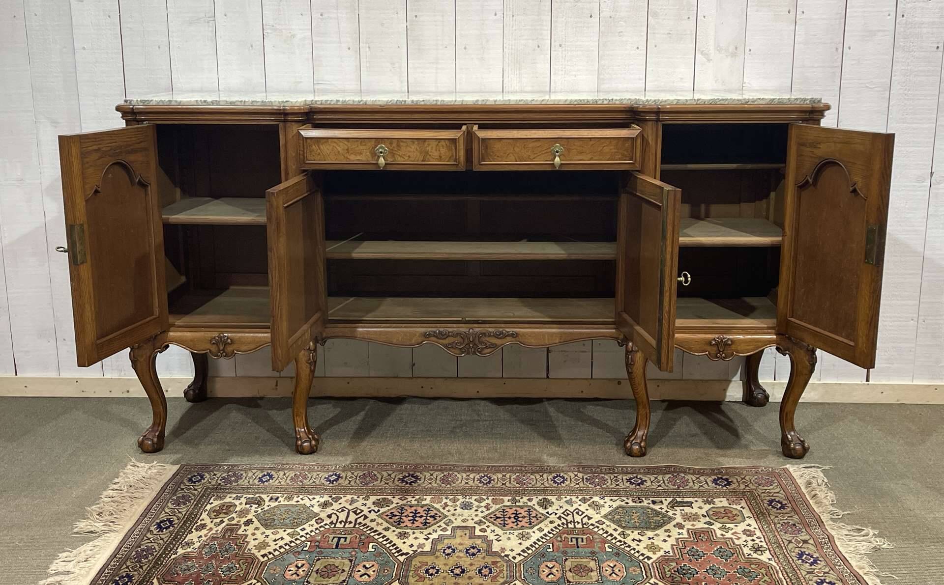 SOUBRIER Chippendale sideboard in oak, elm burl and marble