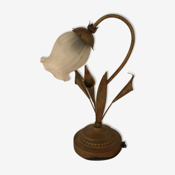 Flowers vintage brass lamp