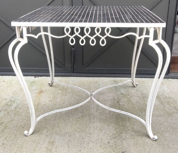 Ancienne table fer forgé /plateau carreaux céramique