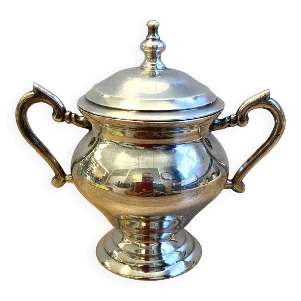 Élégant & Ancien Pot à Sucres Sucrier Style Louis XVI Rocaille Bronze Argen