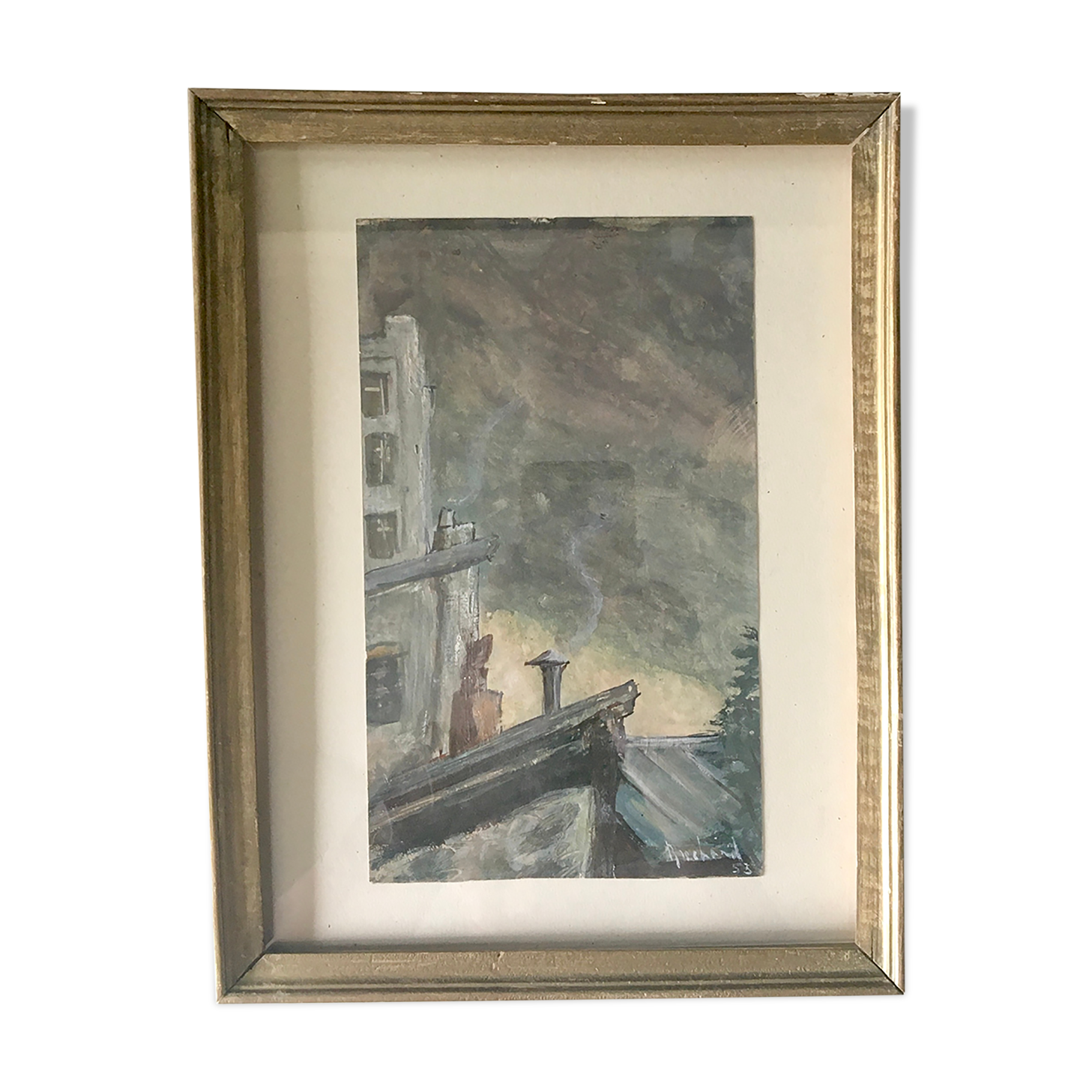 Gouache on paper 1953 signed and its glazed frame