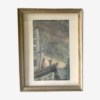 Gouache sur papier 1953 signée et son cadre vitré
