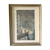 Gouache on paper 1953 signed and its glazed frame