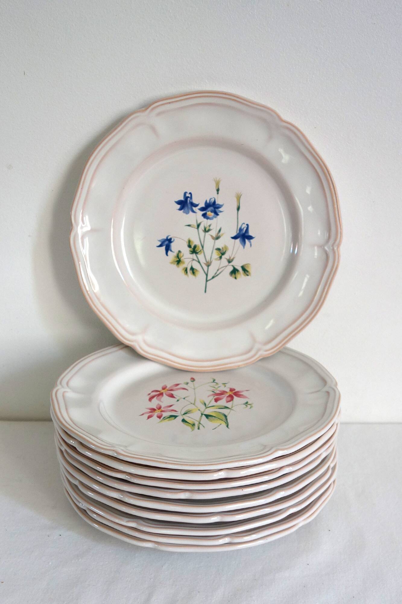 10 large pierre motton plates for gien circa 1930