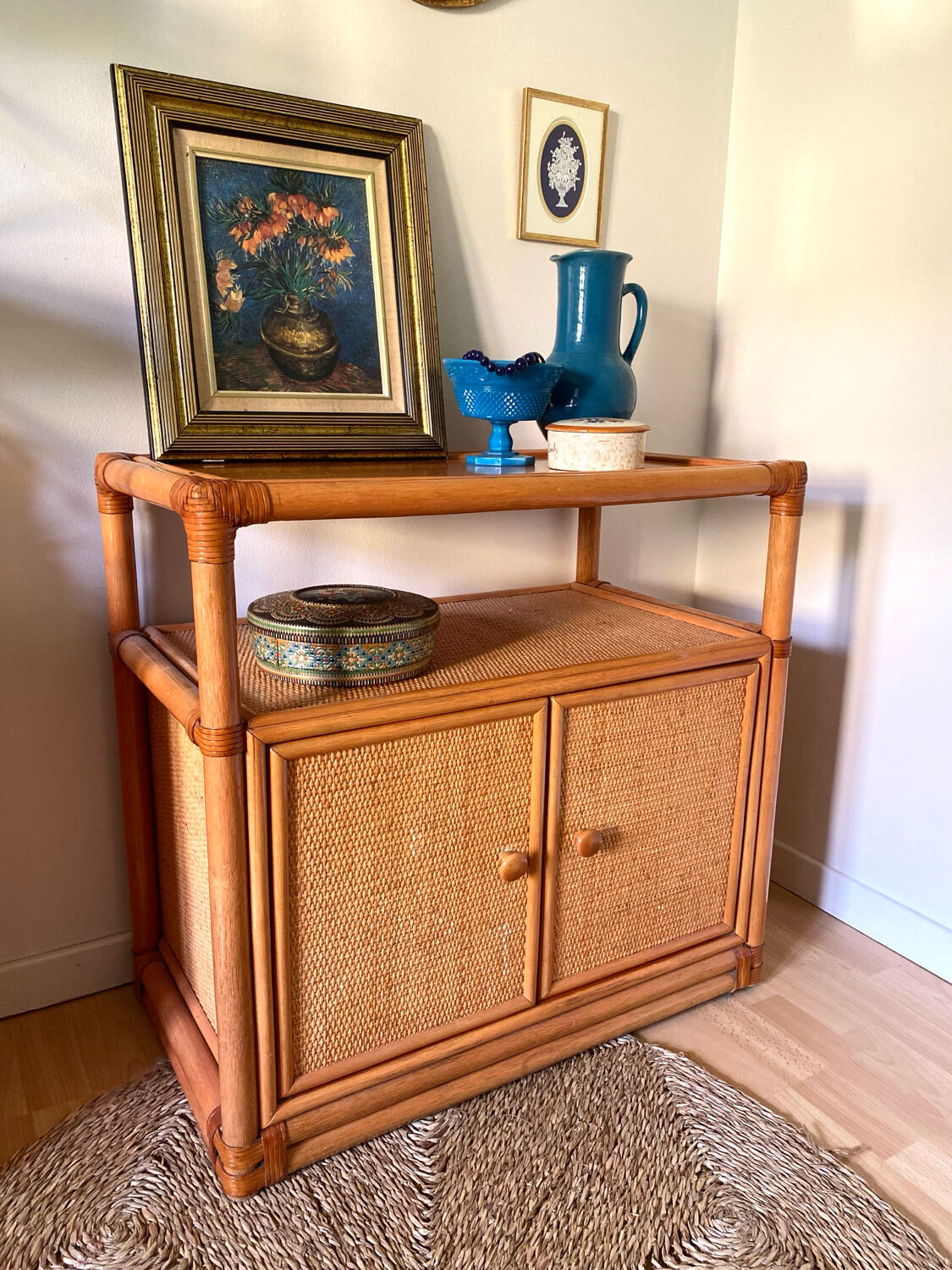 Vintage rattan and cane sideboard