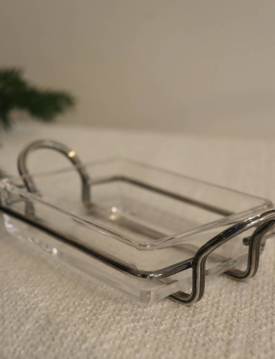 Glass and silver-plated metal butter dish
