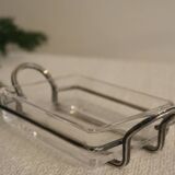 Glass and silver-plated metal butter dish