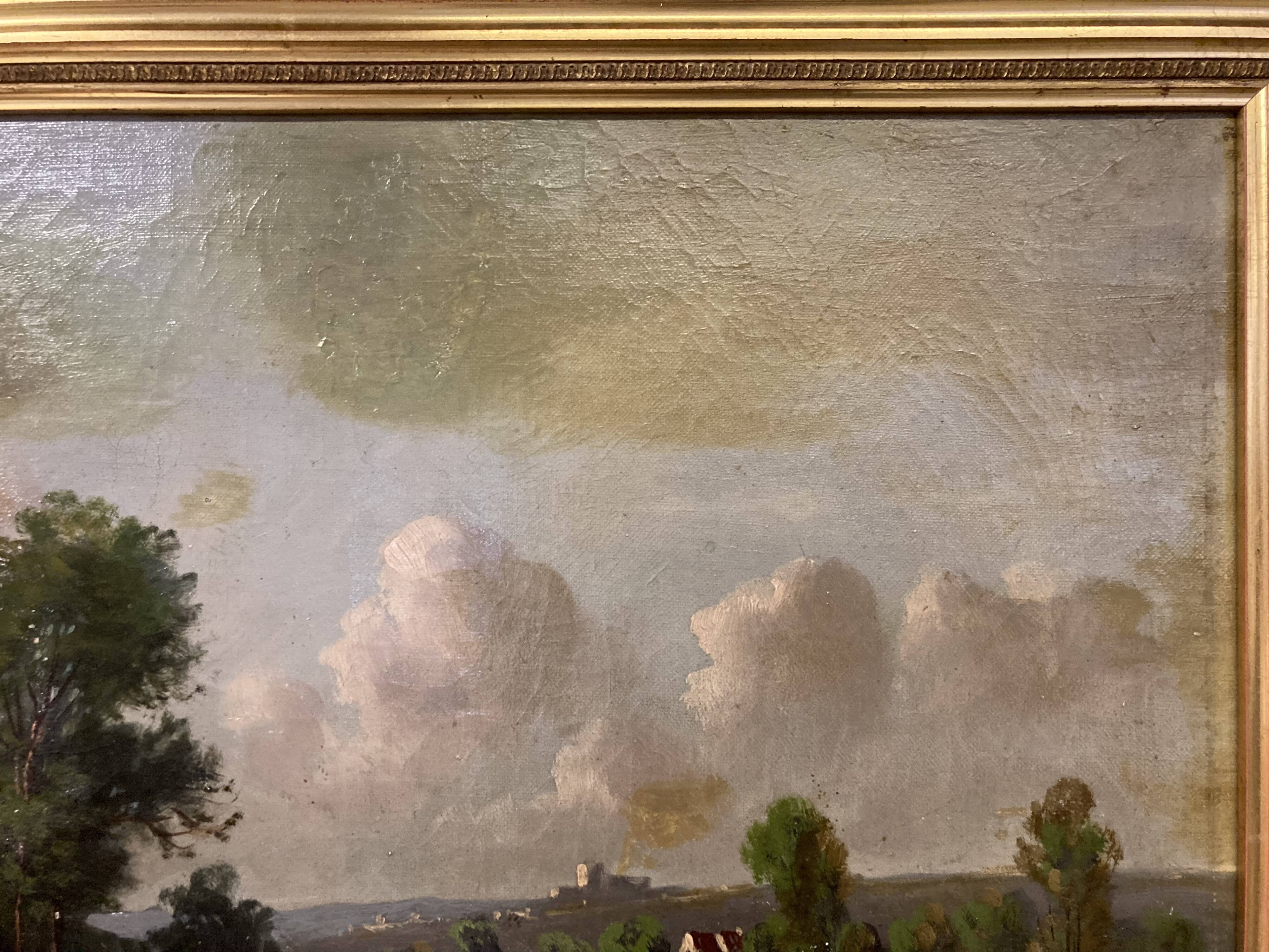 Norman lake landscape, 19th century oil on canvas, signed and framed