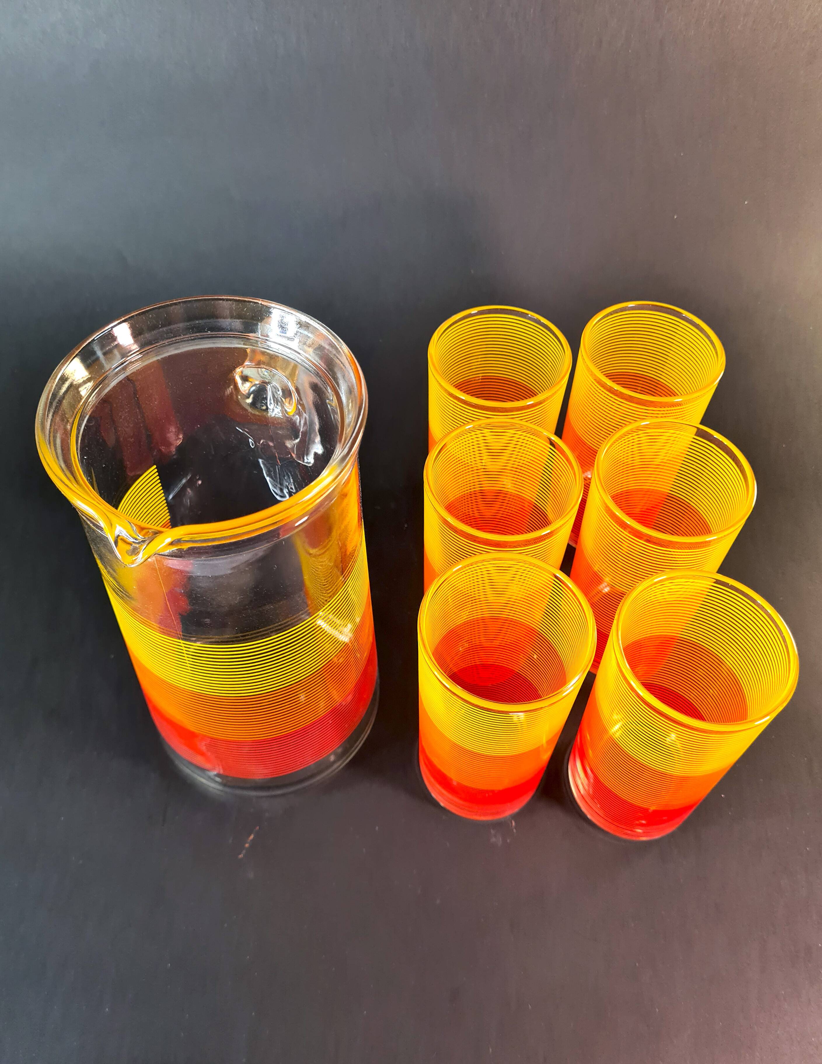 Service à orangeade vintage "Coucher de Soleil Pop"