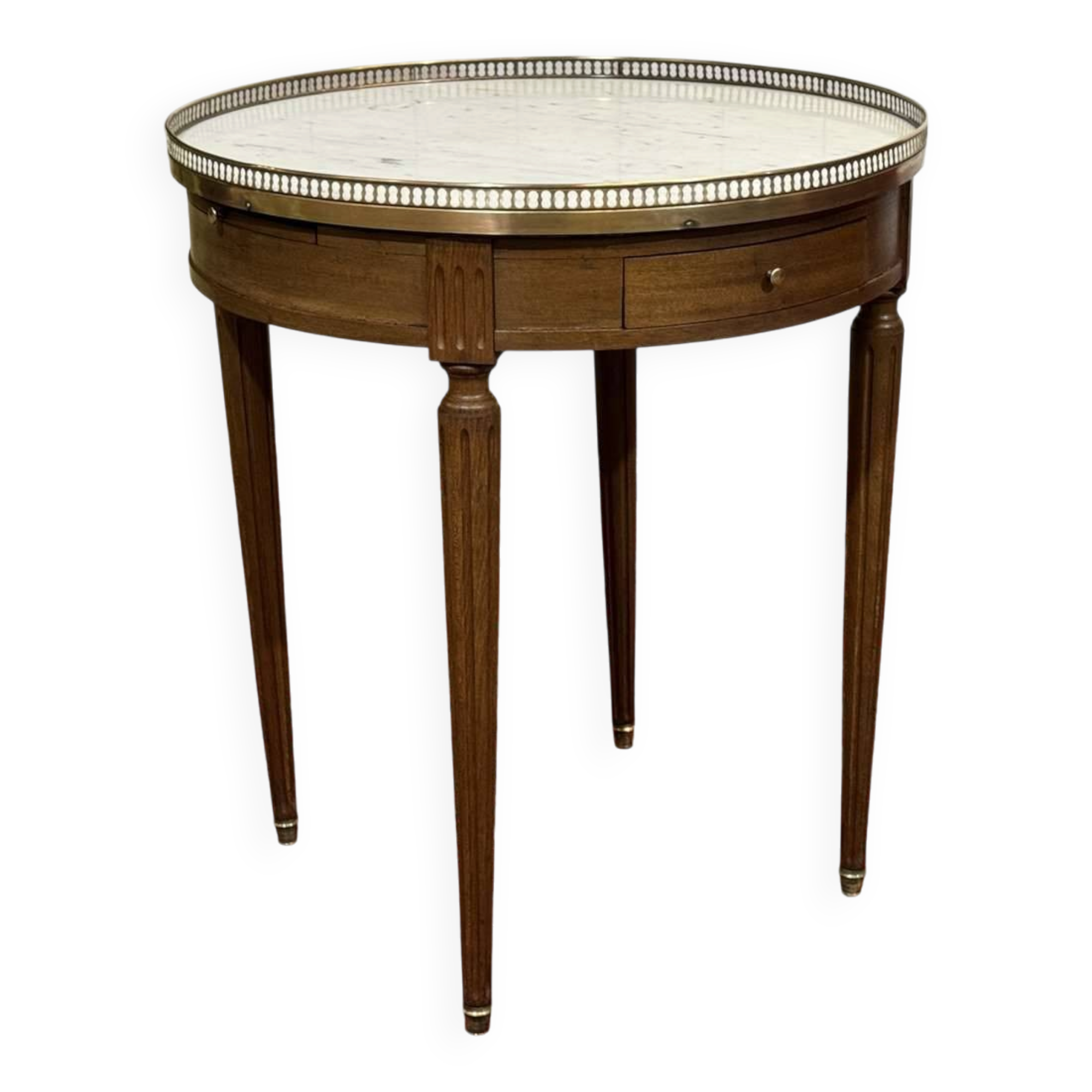 Louis XVI style bouillotte table in mahogany and marble from the 1960s.