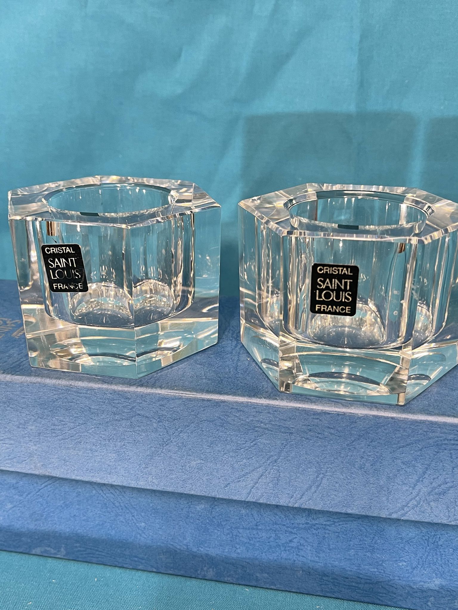 Pair of crystal candle holders saint-louis original box