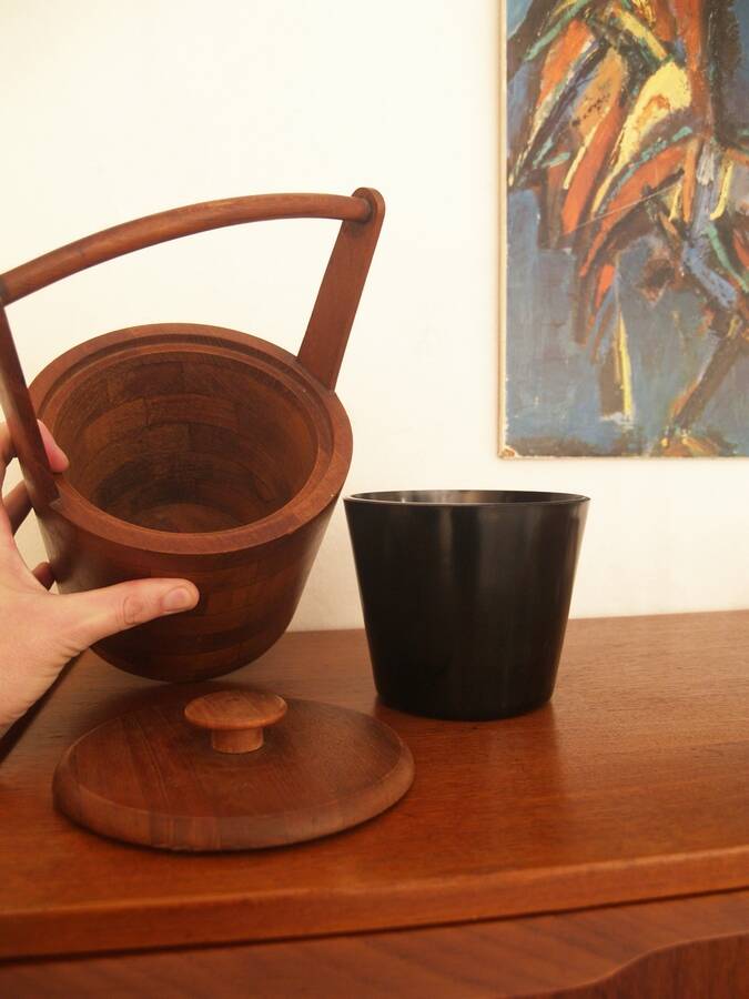 Danish teak ice bucket - vintage mid century design