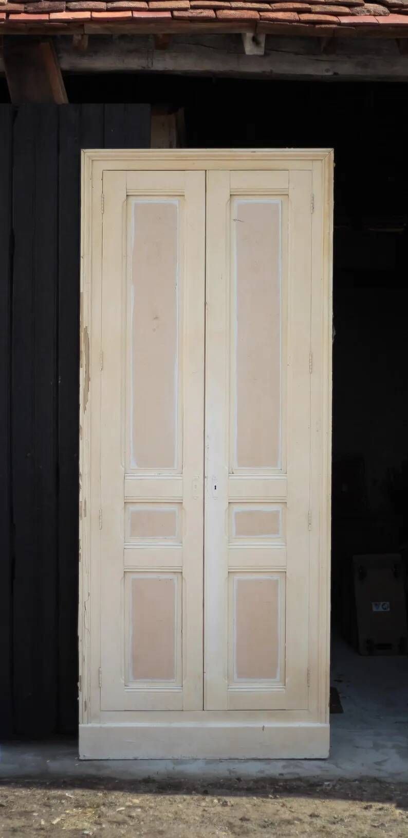Double porte ancienne de placard, porte bois ancienne, grande porte vintage, porte d'intérieur