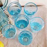 Service verre soufflé bullé bleu ciel