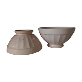 2 bowls Digoin Sarreguemines pink beige