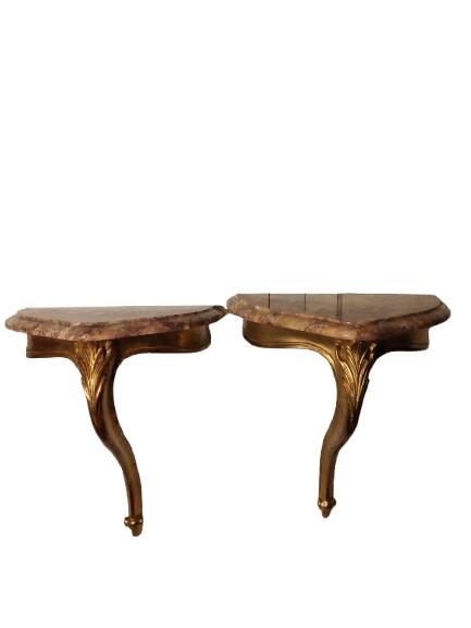 Consoles d'applique bois doré et marbre style Louis XV
