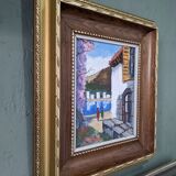 Modern swedish "the lake" tenerife landscape, framed oil painting