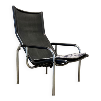 Fauteuil relax inclinable cuir noir design 1960