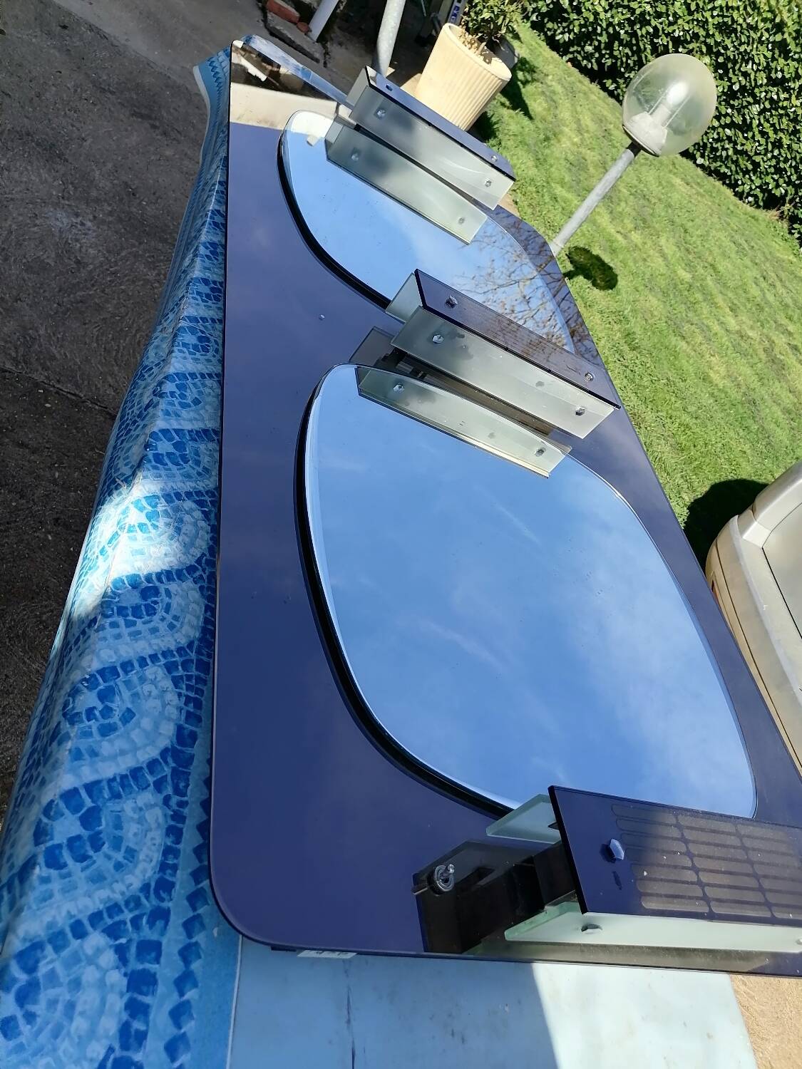 Large double mirrors 3 sconces brown smoked glass fontana arte style 1960 70