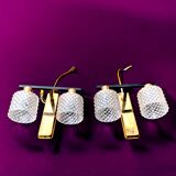 Pair of wall sconces in gilded brass and textured glass