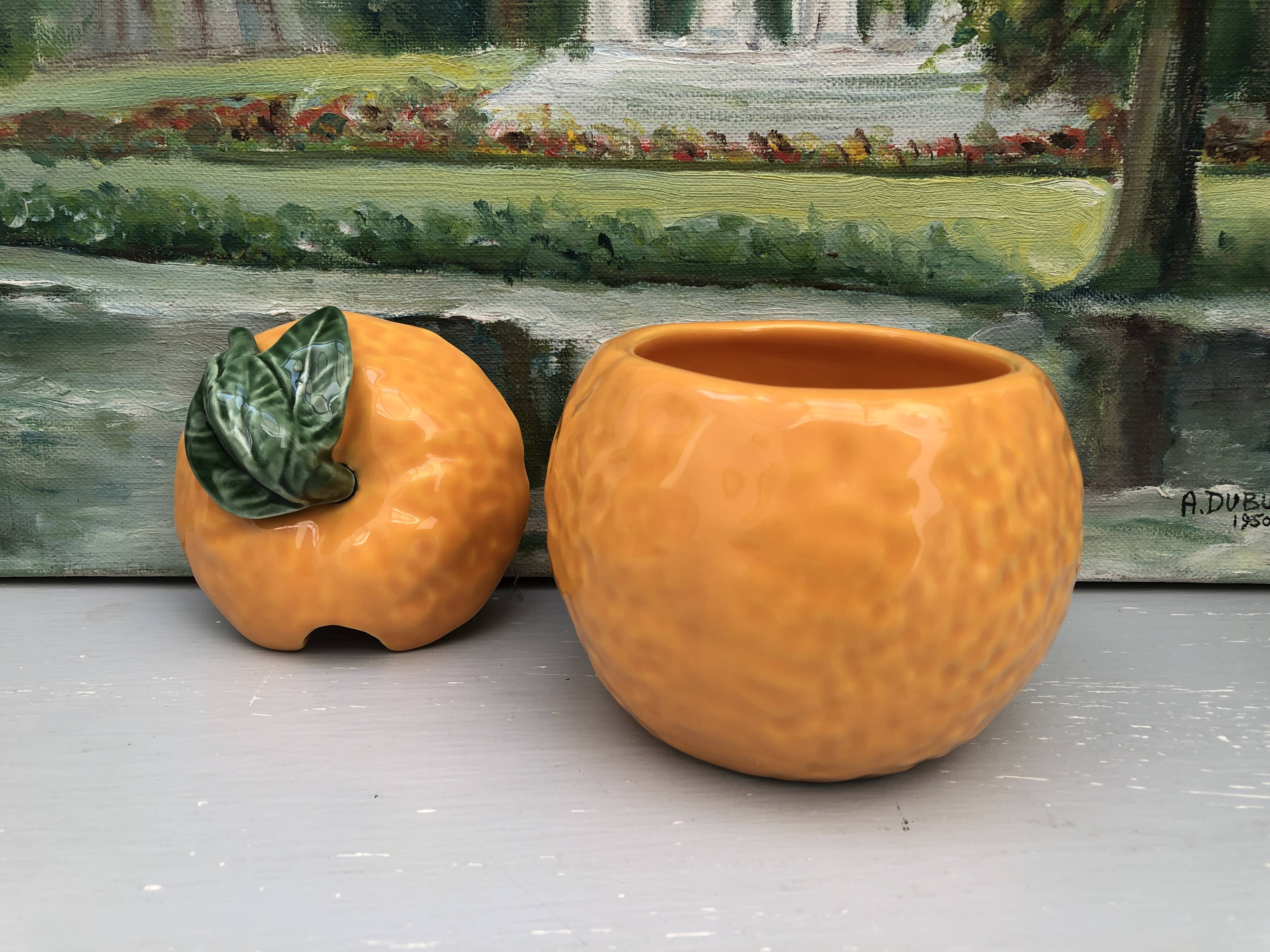Pot à confiture vintage en barbotine Orange - Année 70.