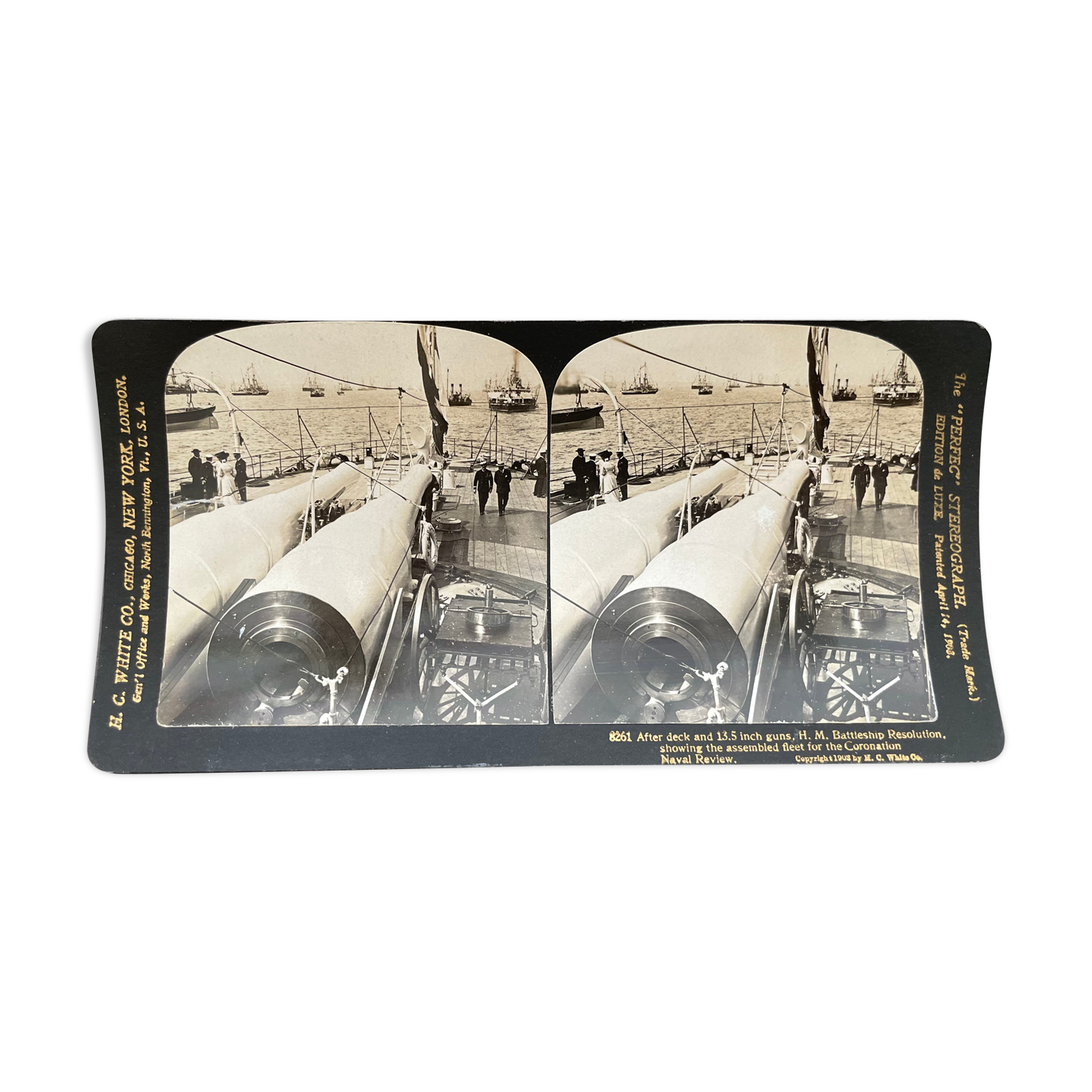 Old photography stereo, stereograph, luxury albumine 1903 English warship