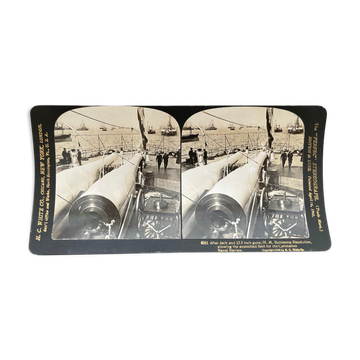 Old photography stereo, stereograph, luxury albumine 1903 English warship