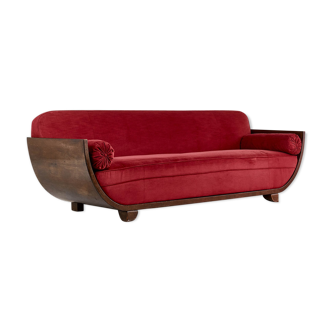 Banquette d'époque Art Déco de forme Gondole, France 1930