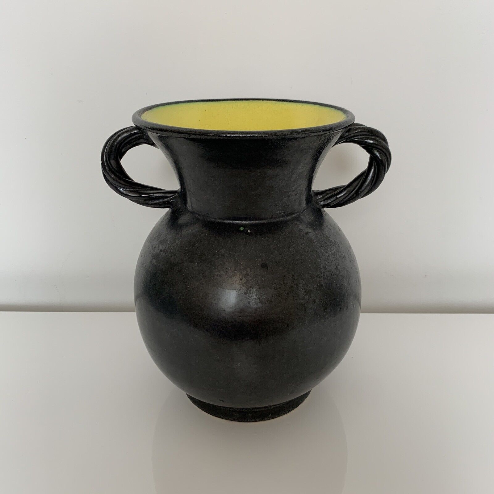 Vase with handles black yellow vintage