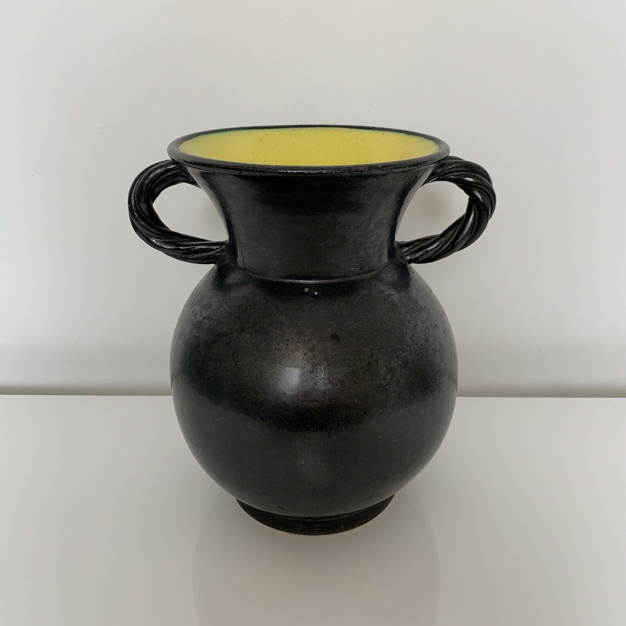 Vase with handles black yellow vintage