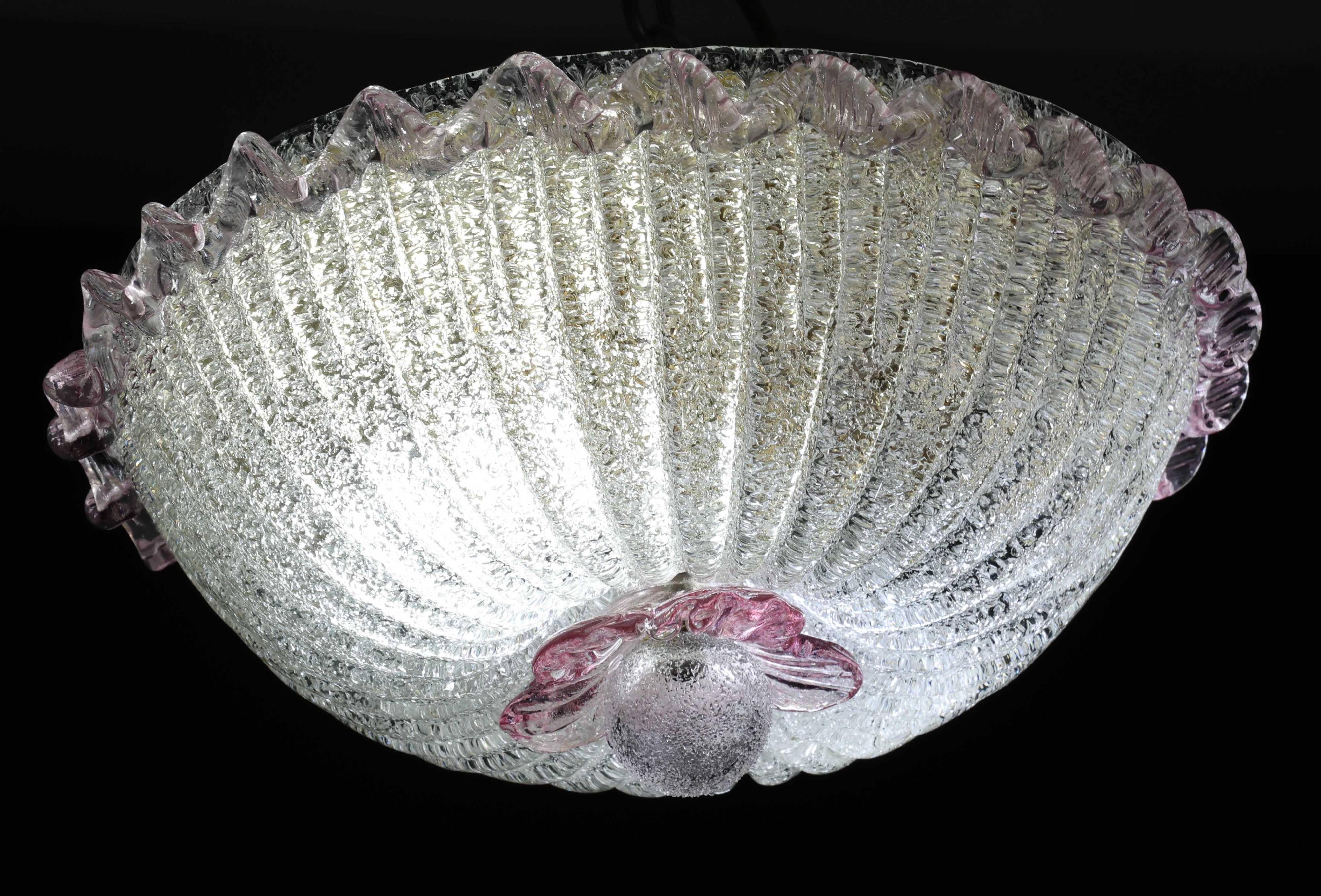 Plafonnier italien en verre de Murano rose