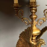 Large lamp with a bronze eagle figure.