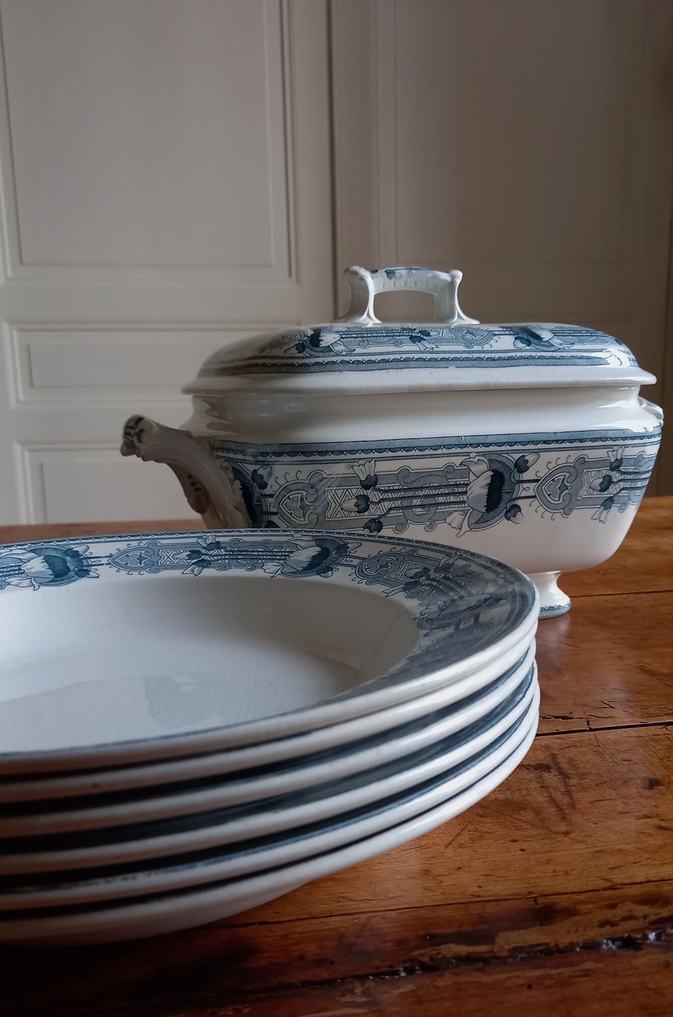 6 old hollow earthenware plates Terre de Fer Massena Creil Montereau (ø 25 cm)