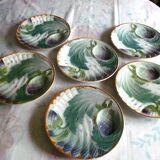 6 Antique plates in Saint Amand slip, ironstone, asparagus