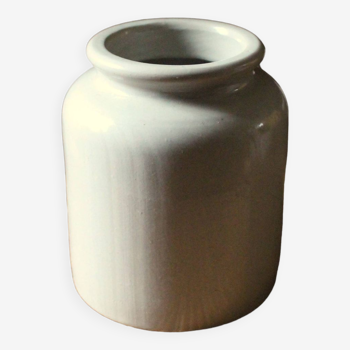 Beige gray glazed stoneware mustard pot