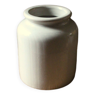 Beige gray glazed stoneware mustard pot